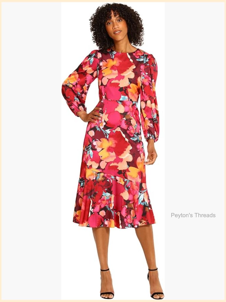 Light Charmeuse Fit & Flare Cocktail Dress With 3/4 Sleeves